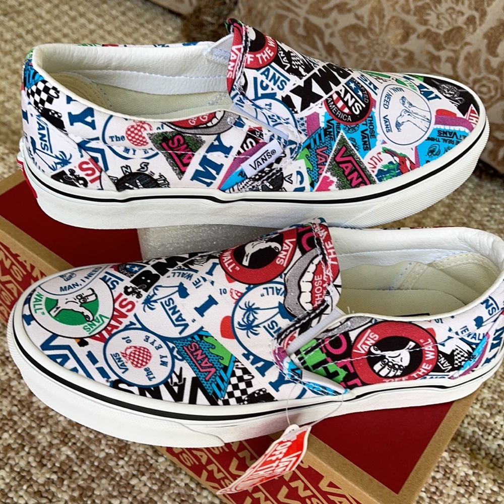 Vans Men’s Classic Slip On Vans Mash Up Stickers/Trwht sneakers - Picture 13 of 16